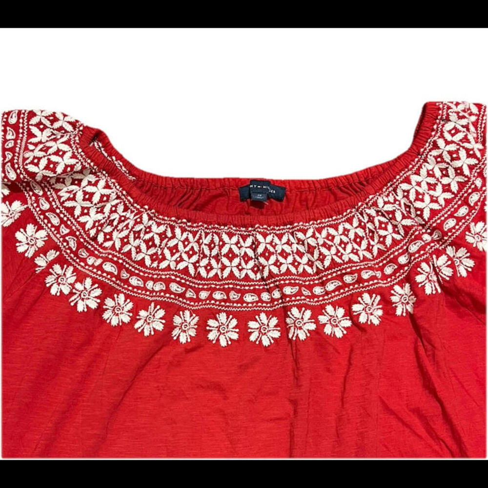 Tommy Hilfiger Women Cropped off Shoulder Embroidered Flowy Blouse Sz 2XL Red